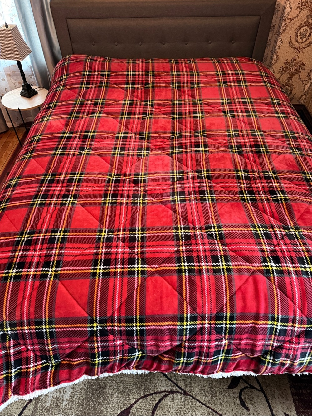 North Pole Trading Comforter Tartan in Red Plaid - Faux Mink and Sherpa